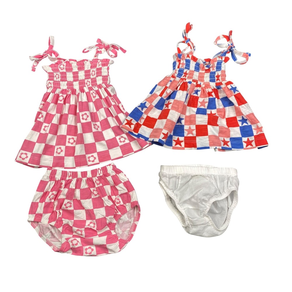 Baby Girl 0-3M Summer Dress Bloomer Set Red White Blue Pink Cute 514